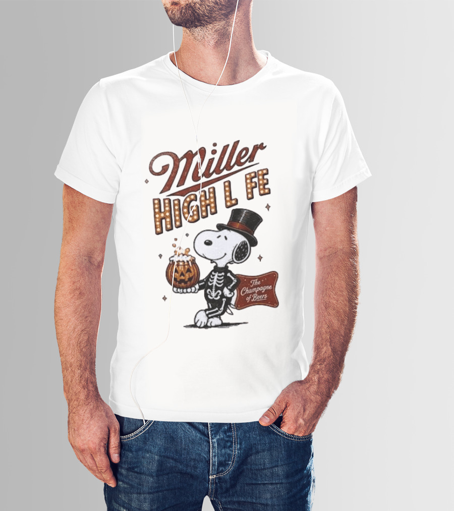 Miller High Life Snoopy Skeleton Halloween The Champagne Of Beers T-Shirt