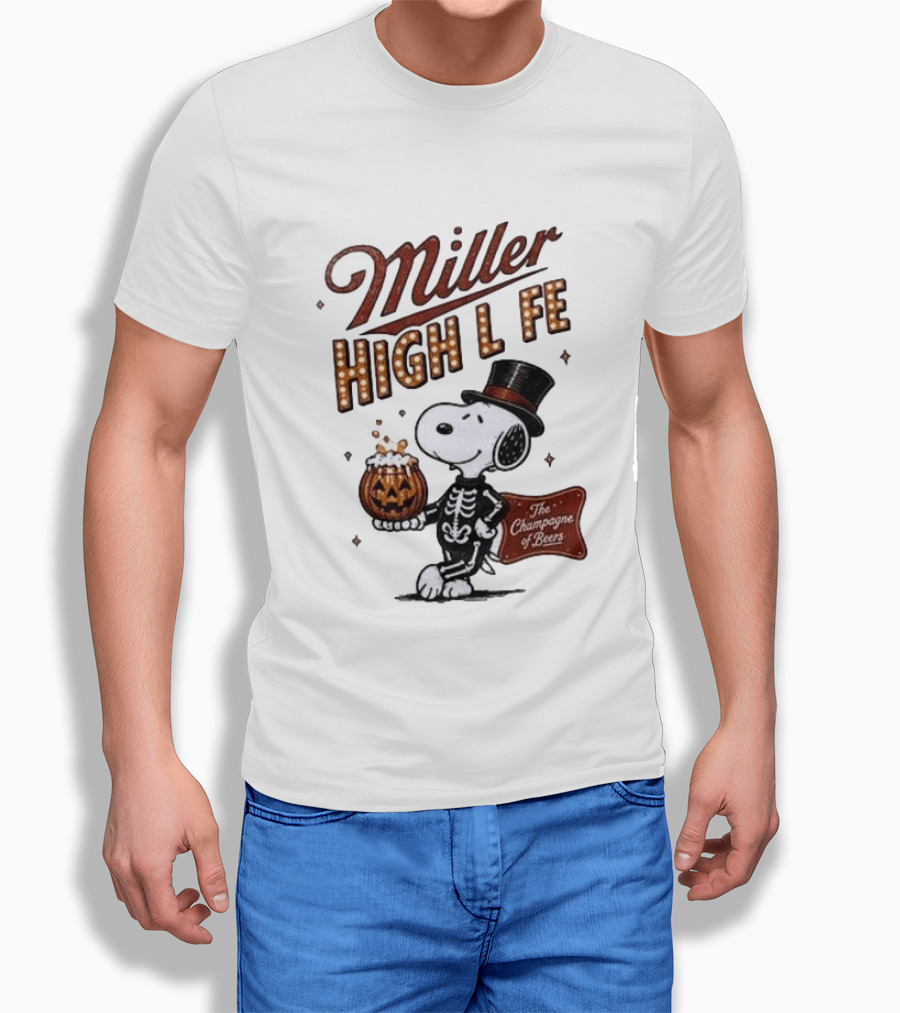 Miller High Life Snoopy Skeleton Halloween The Champagne Of Beers T-Shirt