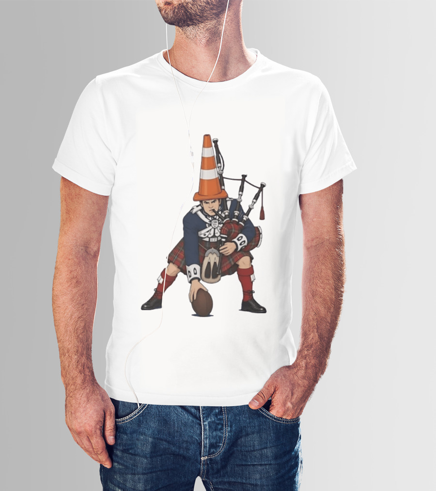 Scottish Bagpiper Traffic Cone American Football Fusion T-Shirt