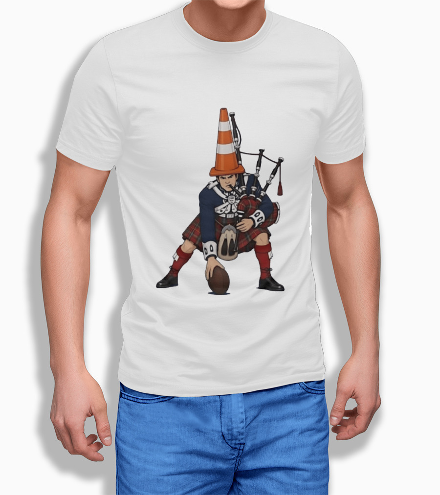 Scottish Bagpiper Traffic Cone American Football Fusion T-Shirt