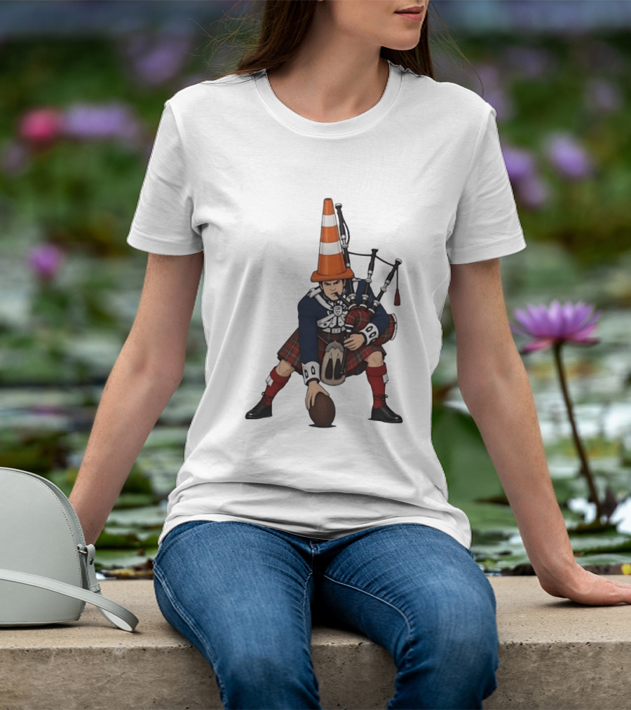 Scottish Bagpiper Traffic Cone American Football Fusion T-Shirt