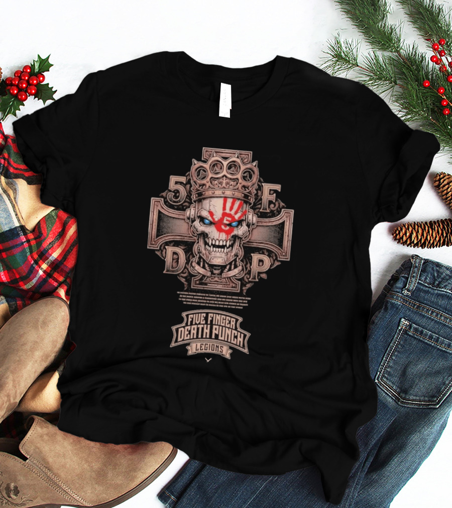 Five Finger Death Punch Legions Skull Crown Handprint Cross T-Shirt
