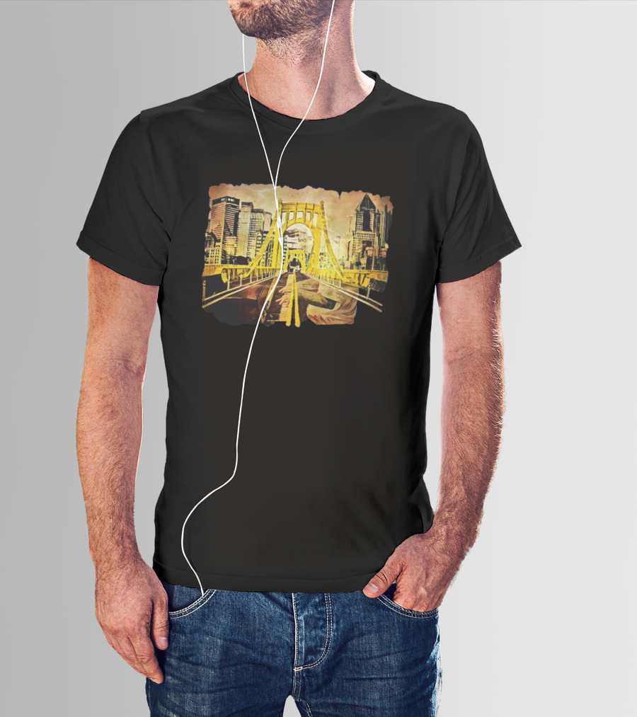Pittsburgh Skyline 1992 Roberto Clemente Bridge Piano Player T-Shirt