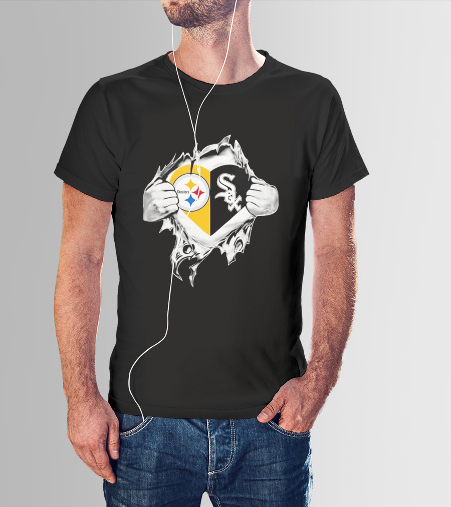 Pittsburgh Steelers Chicago White Sox Heart Superman Chest Rip T-Shirt