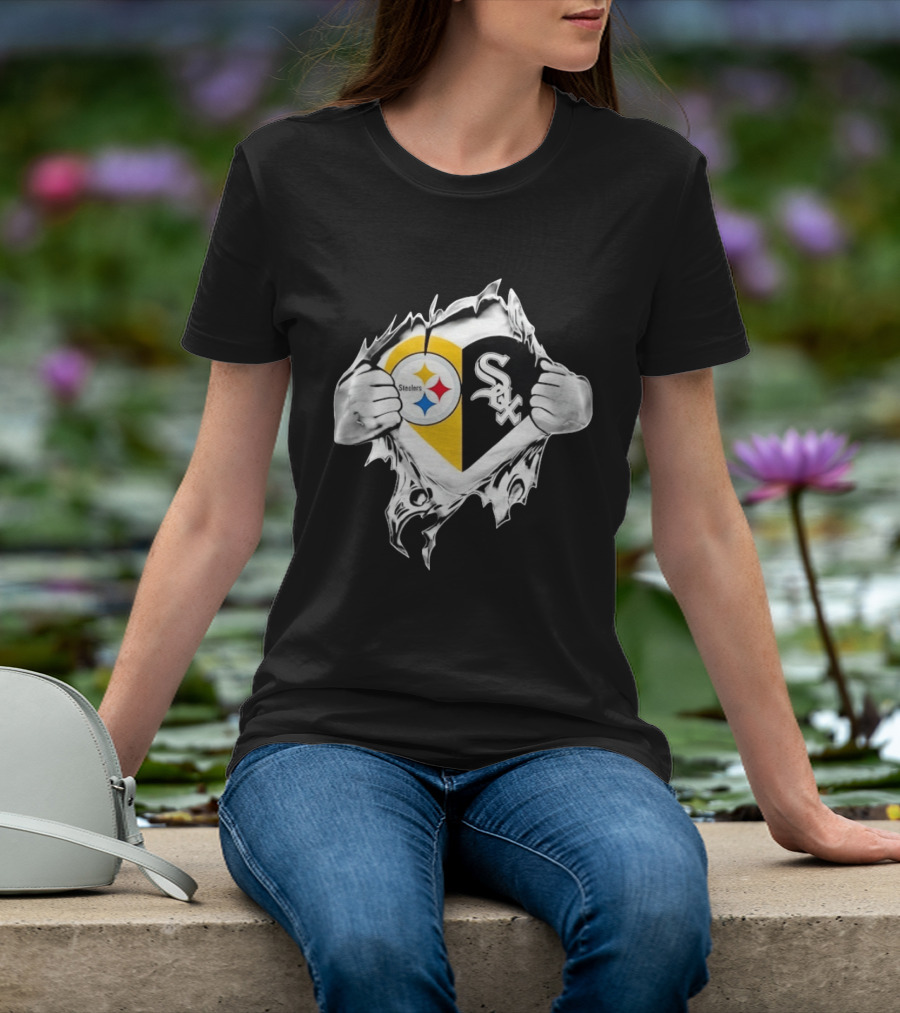 Pittsburgh Steelers Chicago White Sox Heart Superman Chest Rip T-Shirt