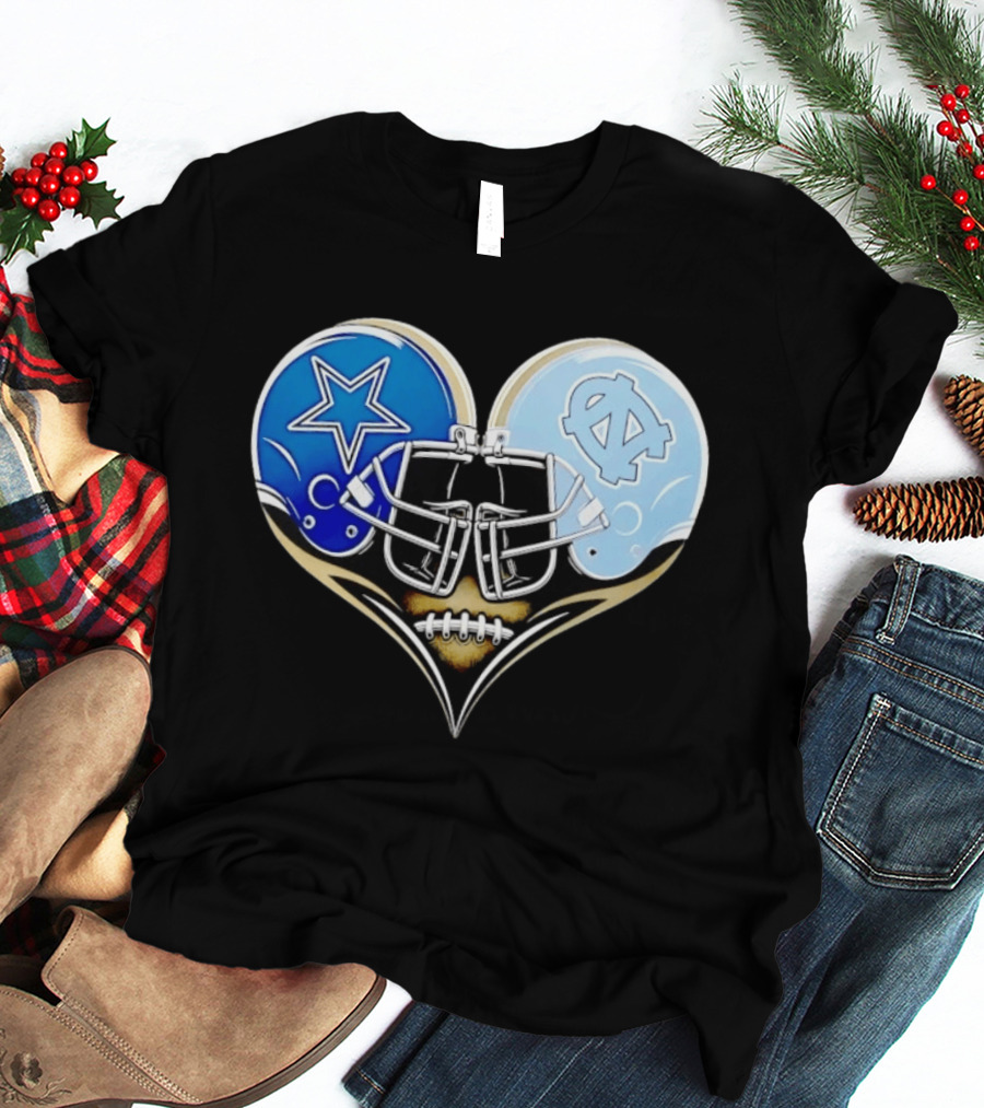 Dallas Cowboys North Carolina Tar Heels Heart Helmet Football T-Shirt