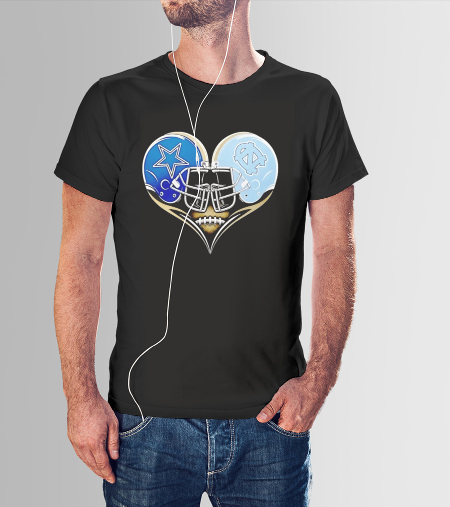Dallas Cowboys North Carolina Tar Heels Heart Helmet Football T-Shirt