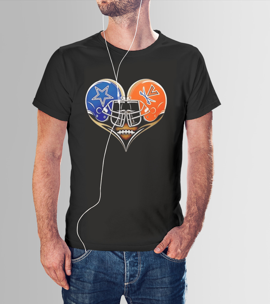 Dallas Cowboys Virginia Cavaliers Heart Helmet Football Fusion T-Shirt