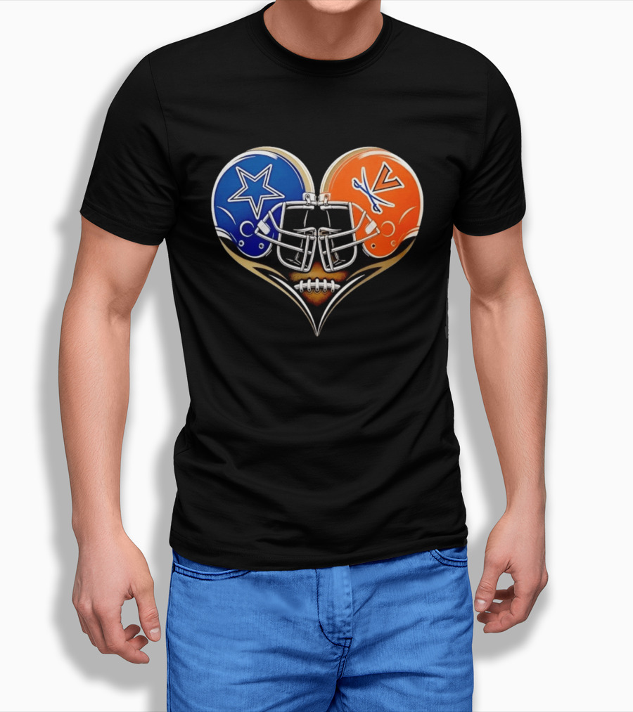 Dallas Cowboys Virginia Cavaliers Heart Helmet Football Fusion T-Shirt
