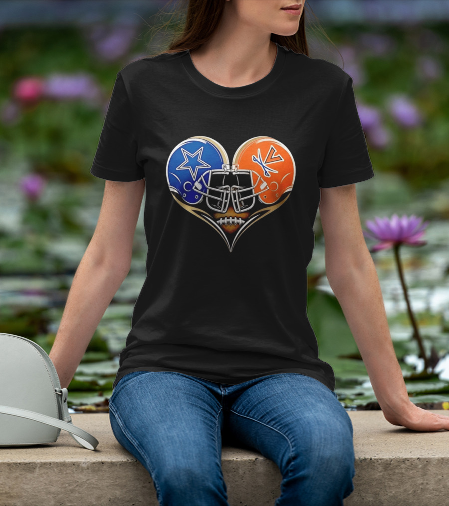 Dallas Cowboys Virginia Cavaliers Heart Helmet Football Fusion T-Shirt