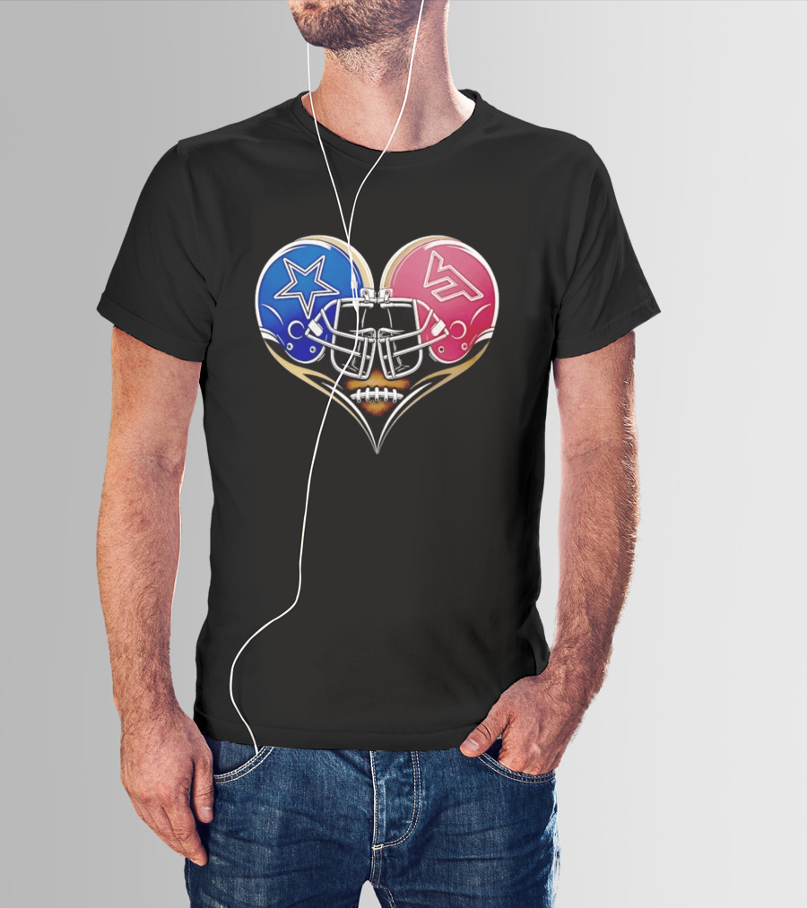 Dallas Cowboys Virginia Tech Hokies Heart Helmet Football T-Shirt