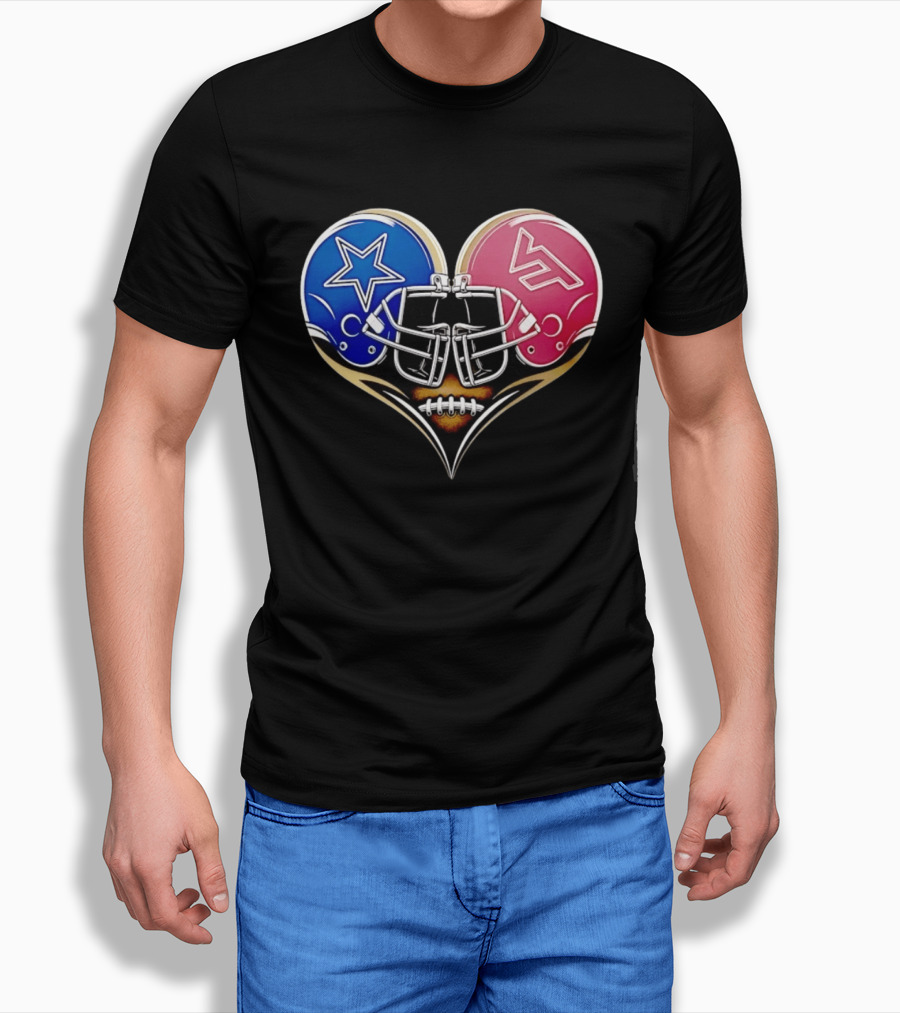 Dallas Cowboys Virginia Tech Hokies Heart Helmet Football T-Shirt