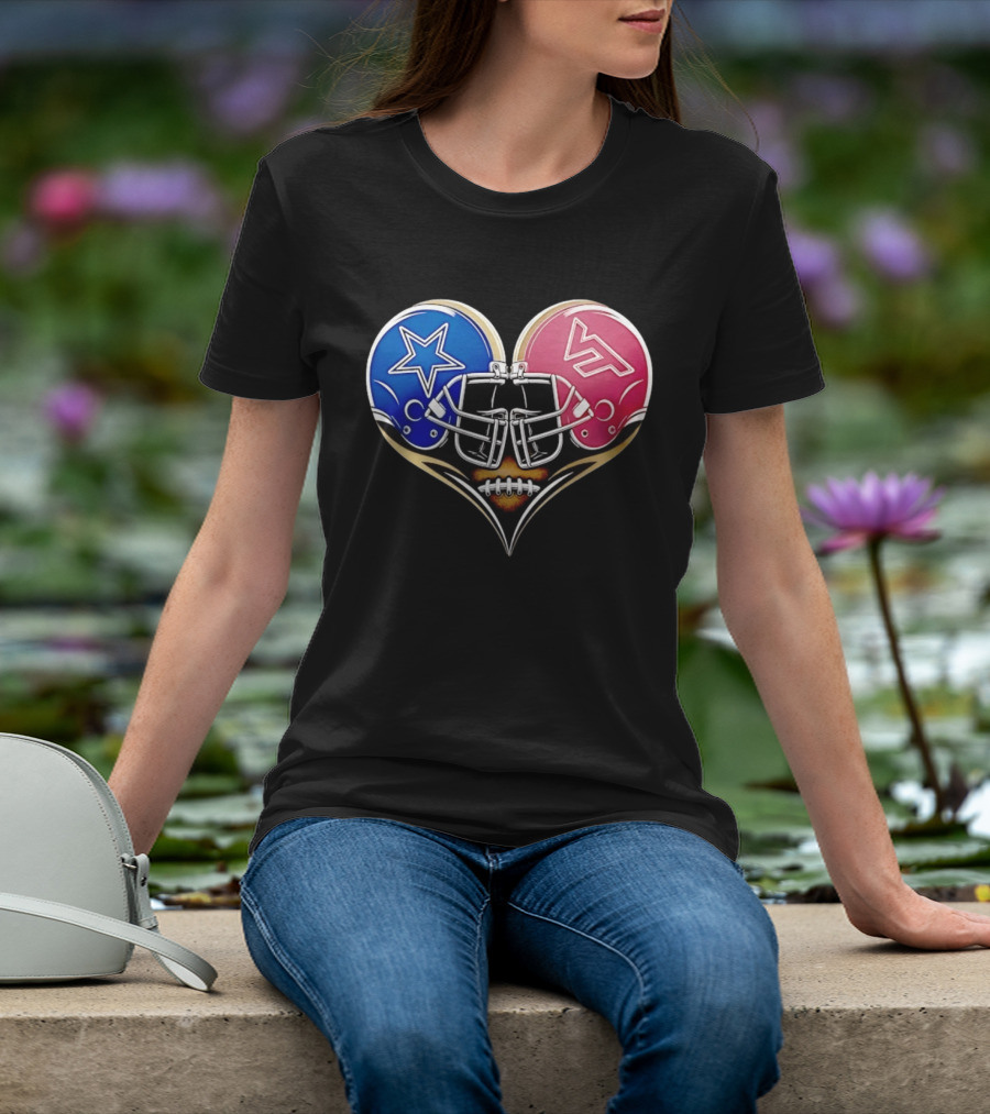 Dallas Cowboys Virginia Tech Hokies Heart Helmet Football T-Shirt