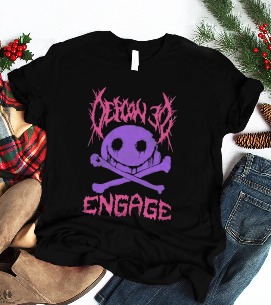 Defcon 30 Engage Purple Metal Skull Smiley T-Shirt