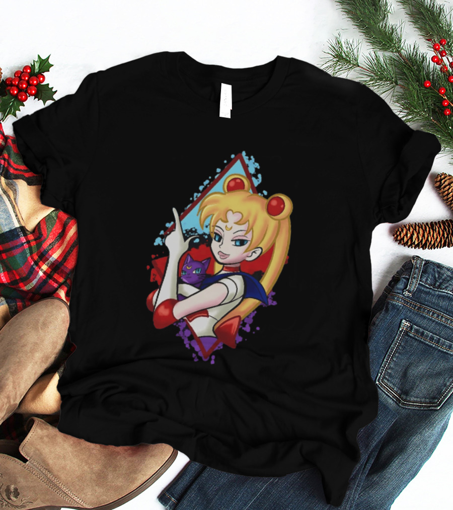 Sailor Moon With Luna Cat Anime Manga T-Shirt