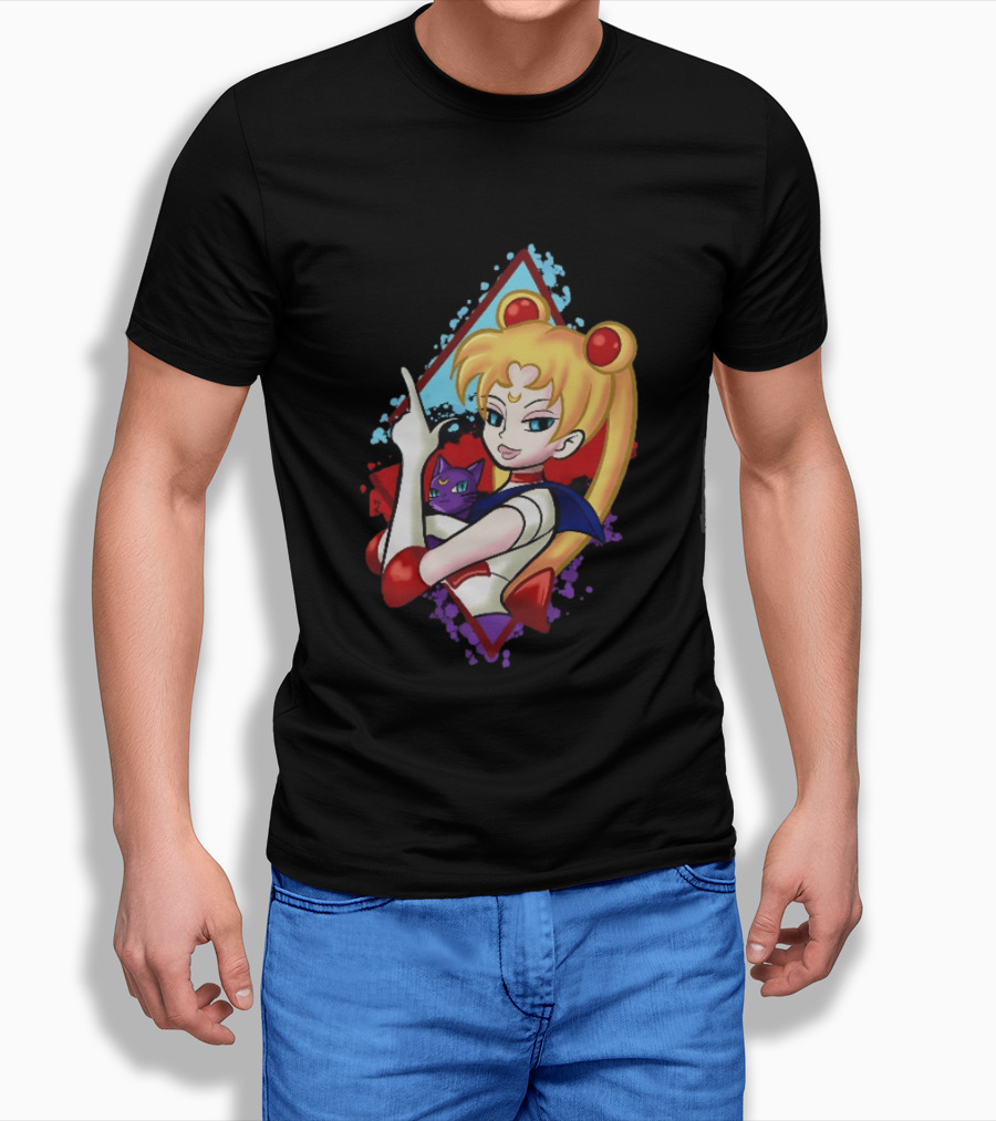 Sailor Moon With Luna Cat Anime Manga T-Shirt