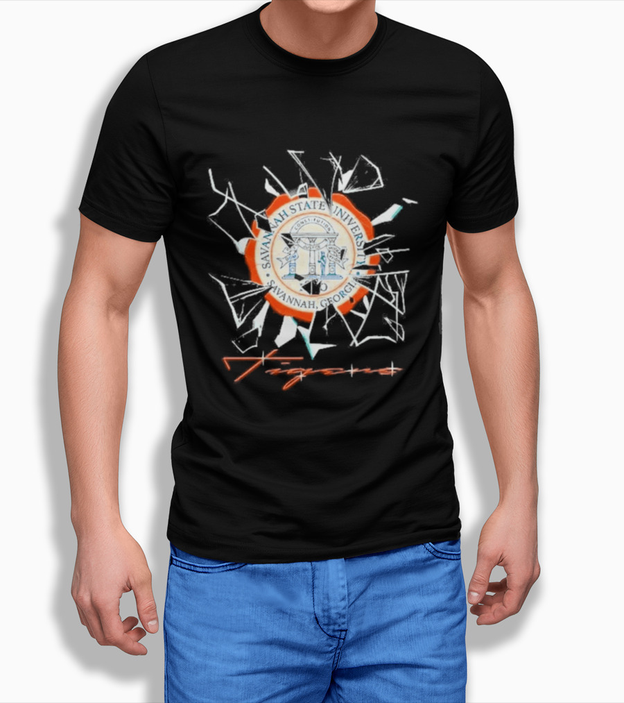 Savannah State University Seal Tigers Shattered Glass T-Shirt