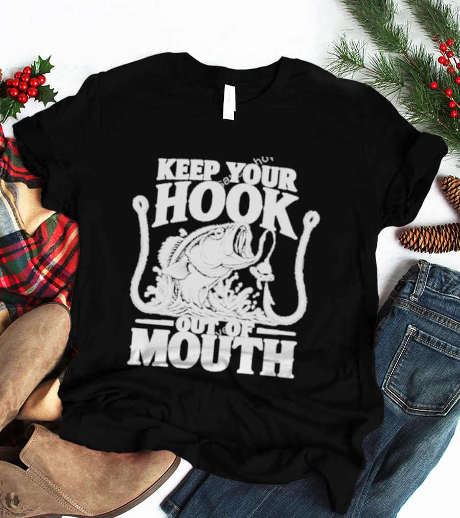Keep Your Hook Out Of Mouth Bass Angling Water Splash Distressed T-Shirt