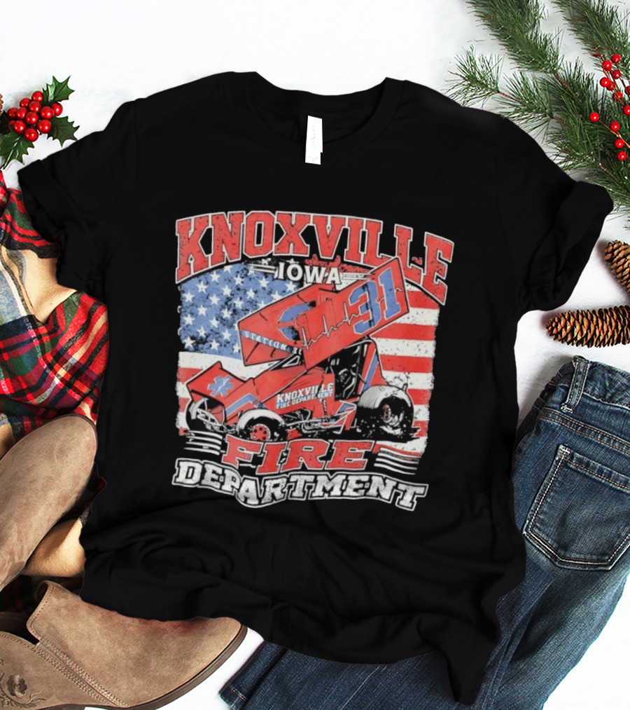 Knoxville Iowa Fire Department Station 31 Sprint Car American Flag T-Shirt