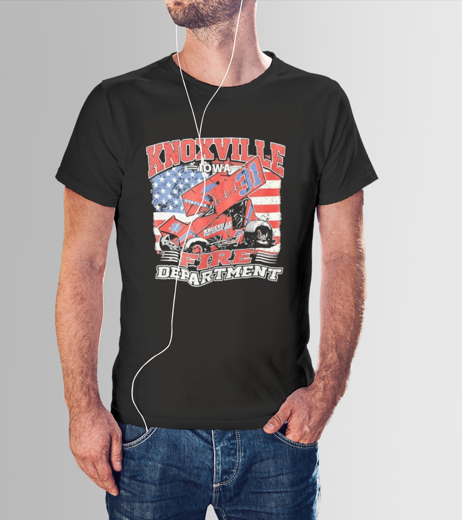 Knoxville Iowa Fire Department Station 31 Sprint Car American Flag T-Shirt