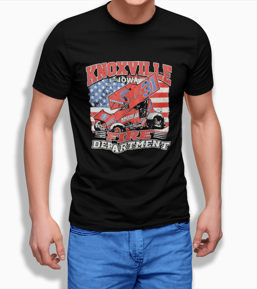 Knoxville Iowa Fire Department Station 31 Sprint Car American Flag T-Shirt