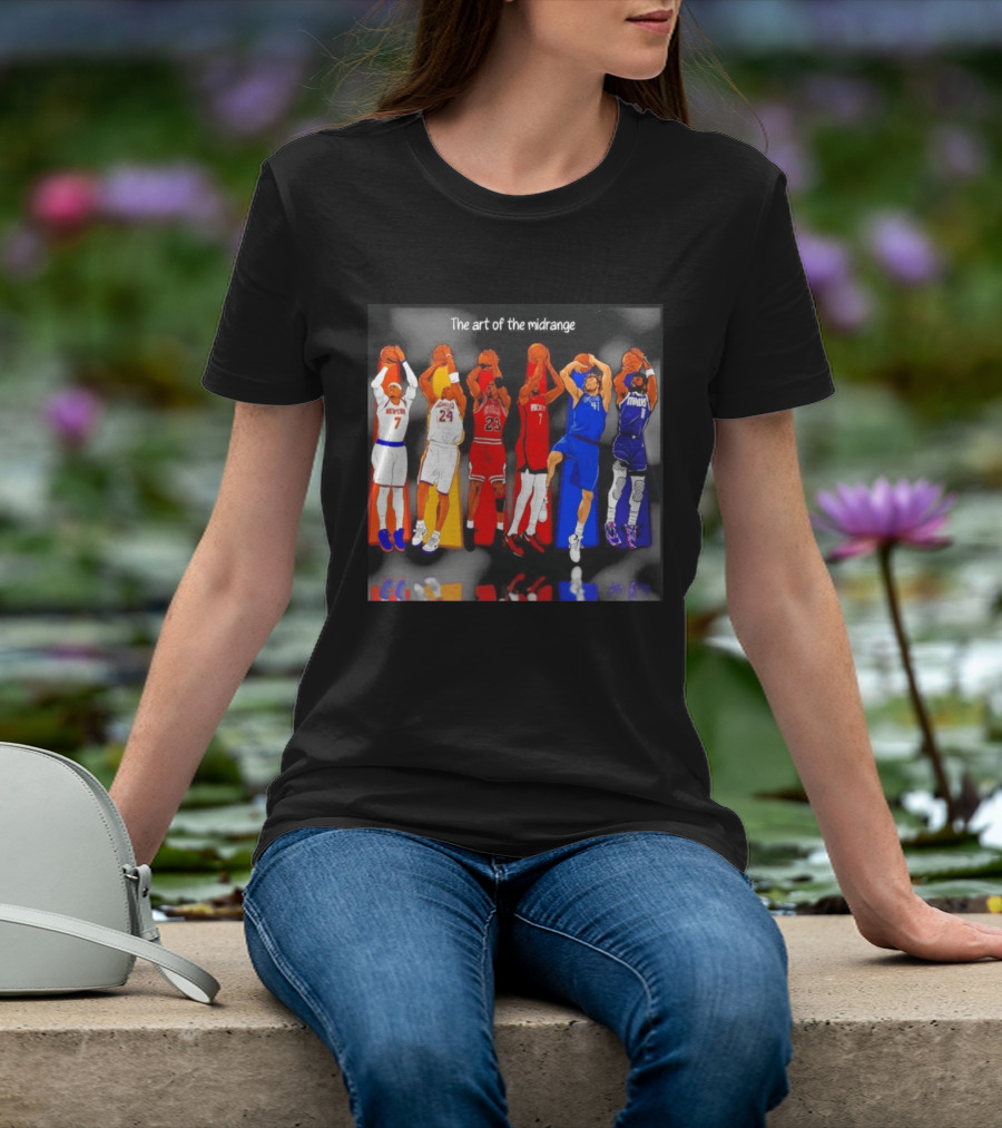 The Art Of The Midrange Basketball Legends Collage Knicks Lakers Bulls Rockets Mavericks T-Shirt