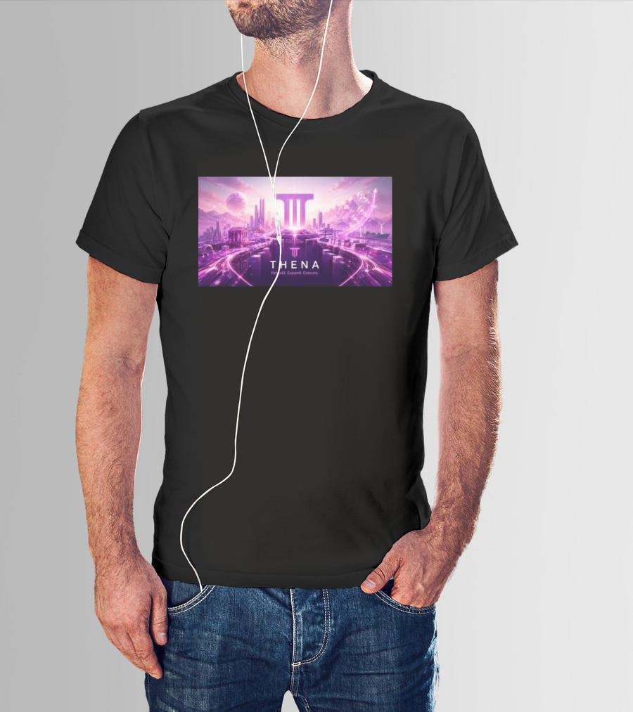 Thena Rebuild Expand Execute Futuristic Cityscape With Purple Skyline And Skyscrapers T-Shirt