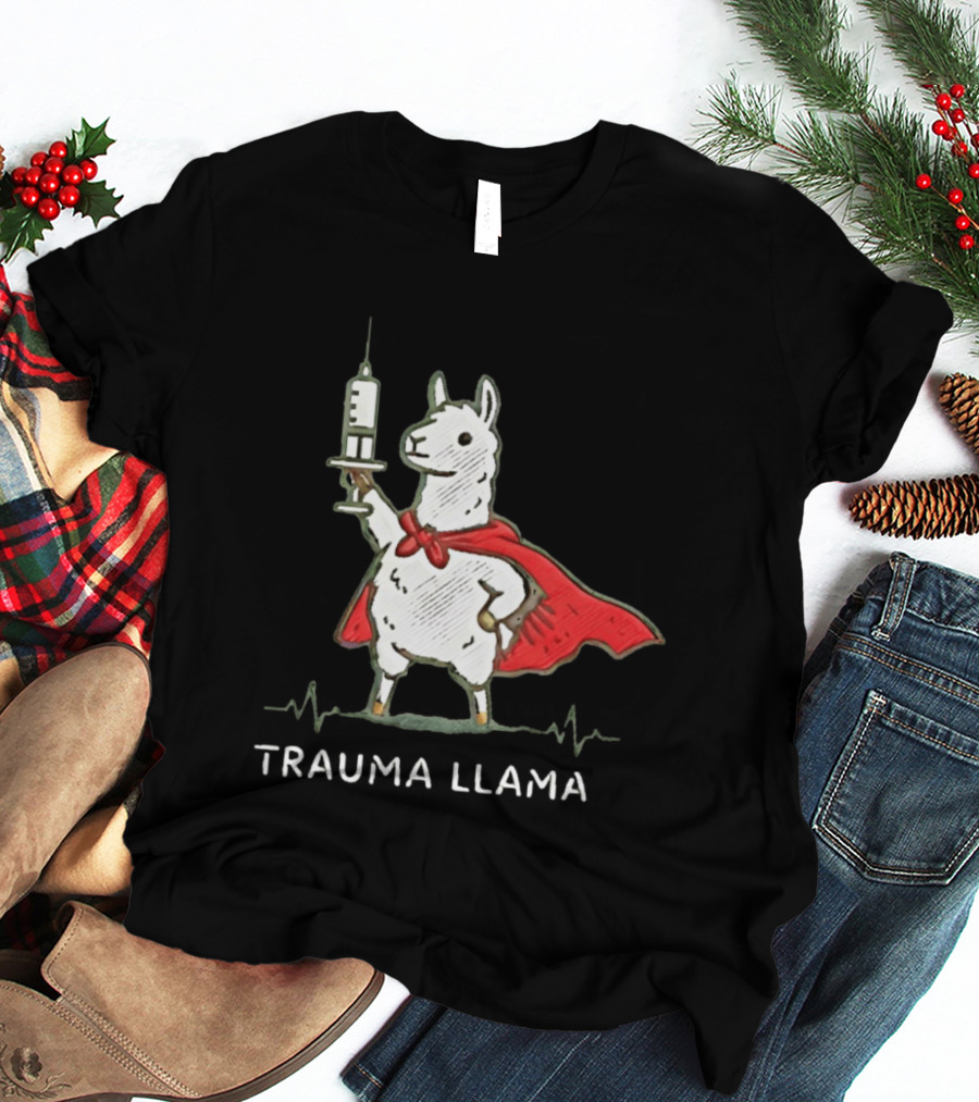 Trauma Llama Nurse Superhero Holding Syringe T-Shirt