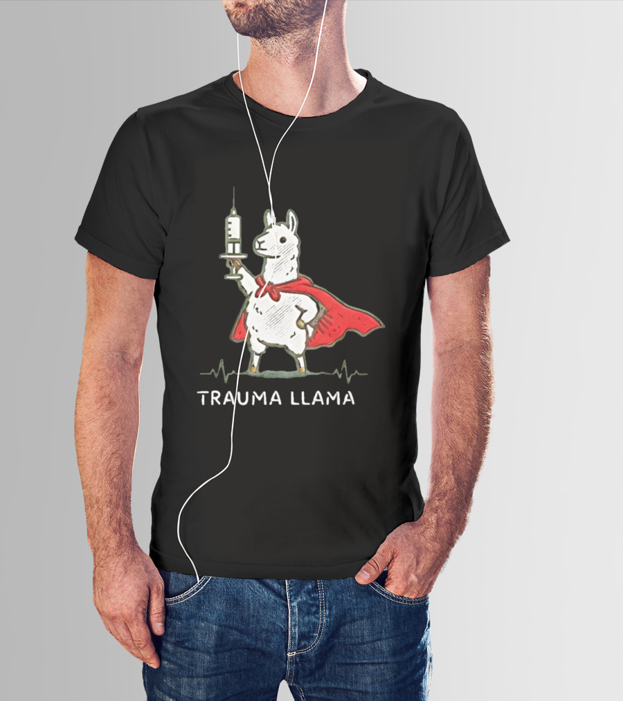 Trauma Llama Nurse Superhero Holding Syringe T-Shirt