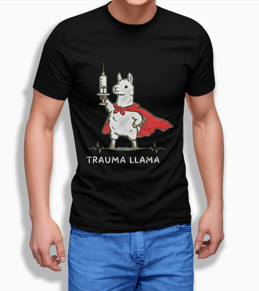 Trauma Llama Nurse Superhero Holding Syringe T-Shirt