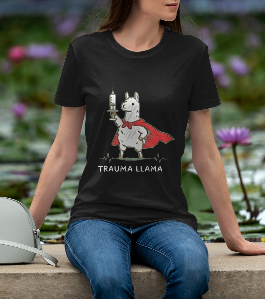 Trauma Llama Nurse Superhero Holding Syringe T-Shirt