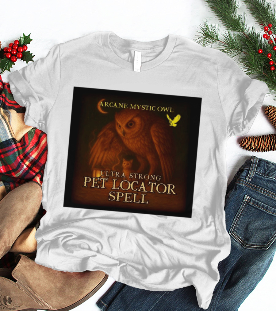 Arcane Mystic Owl Ultra Strong Pet Locator Spell Moonlit Guardian T-Shirt
