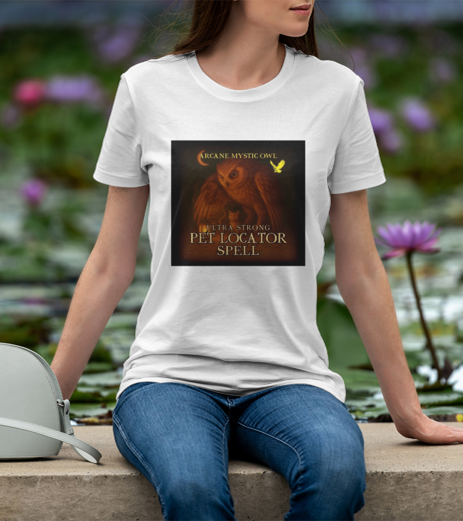 Arcane Mystic Owl Ultra Strong Pet Locator Spell Moonlit Guardian T-Shirt