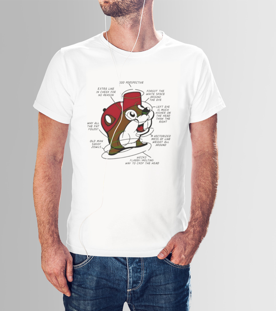 Beaver Cartoon Anatomy Critique Buc Ee's Extra Chin Humor Perspective Analysis T-Shirt