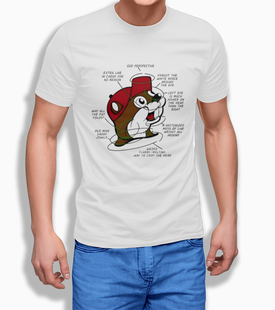 Beaver Cartoon Anatomy Critique Buc Ee's Extra Chin Humor Perspective Analysis T-Shirt