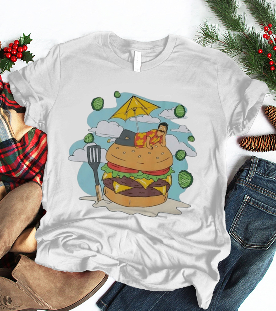 Bob Belcher Relaxing On Giant Burger With Lettuce Clouds And Spatula Bob's Burgers T-Shirt