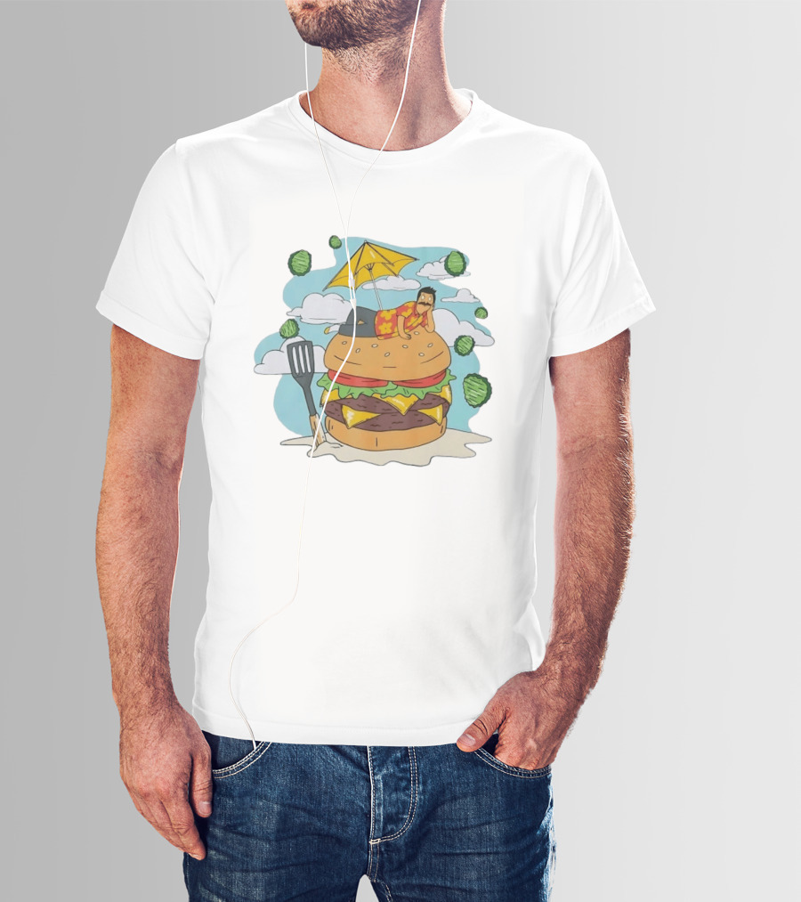 Bob Belcher Relaxing On Giant Burger With Lettuce Clouds And Spatula Bob's Burgers T-Shirt