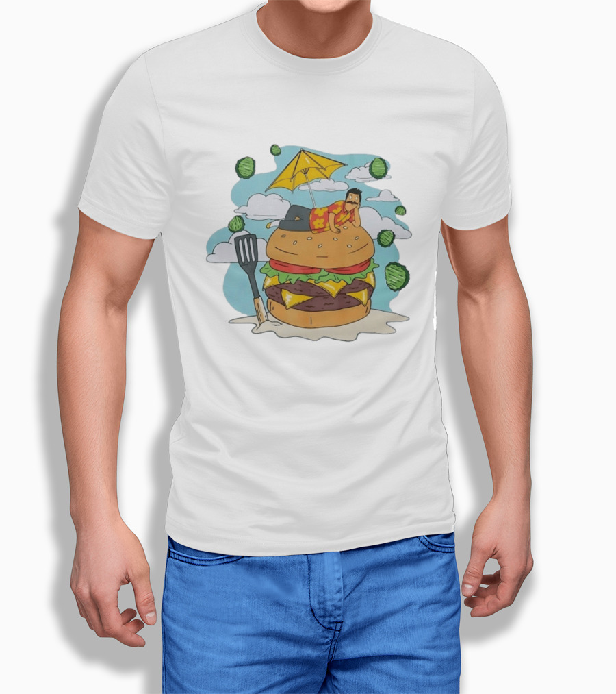 Bob Belcher Relaxing On Giant Burger With Lettuce Clouds And Spatula Bob's Burgers T-Shirt