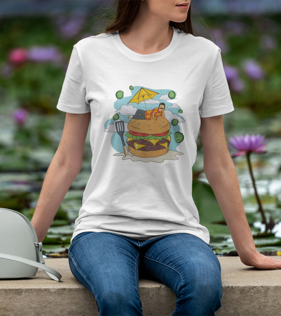 Bob Belcher Relaxing On Giant Burger With Lettuce Clouds And Spatula Bob's Burgers T-Shirt