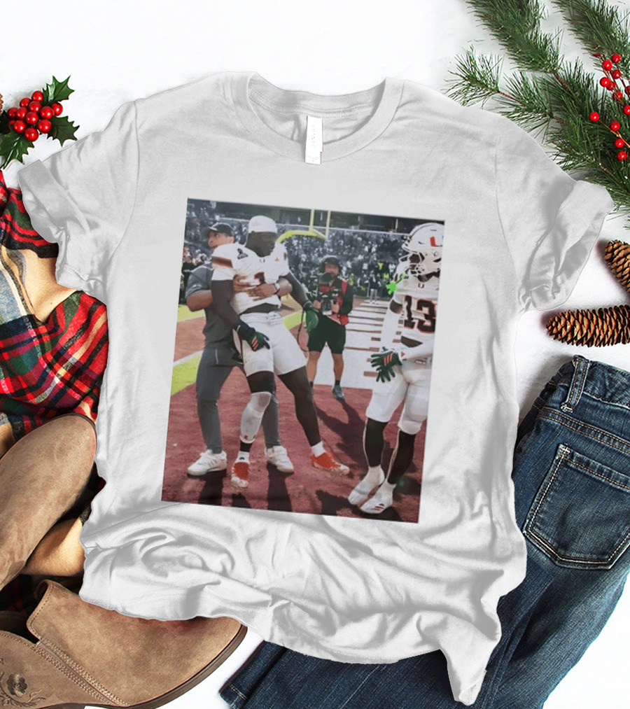 Miami Hurricanes Football Players Number 1 And 13 Celebration On Field T-Shirt