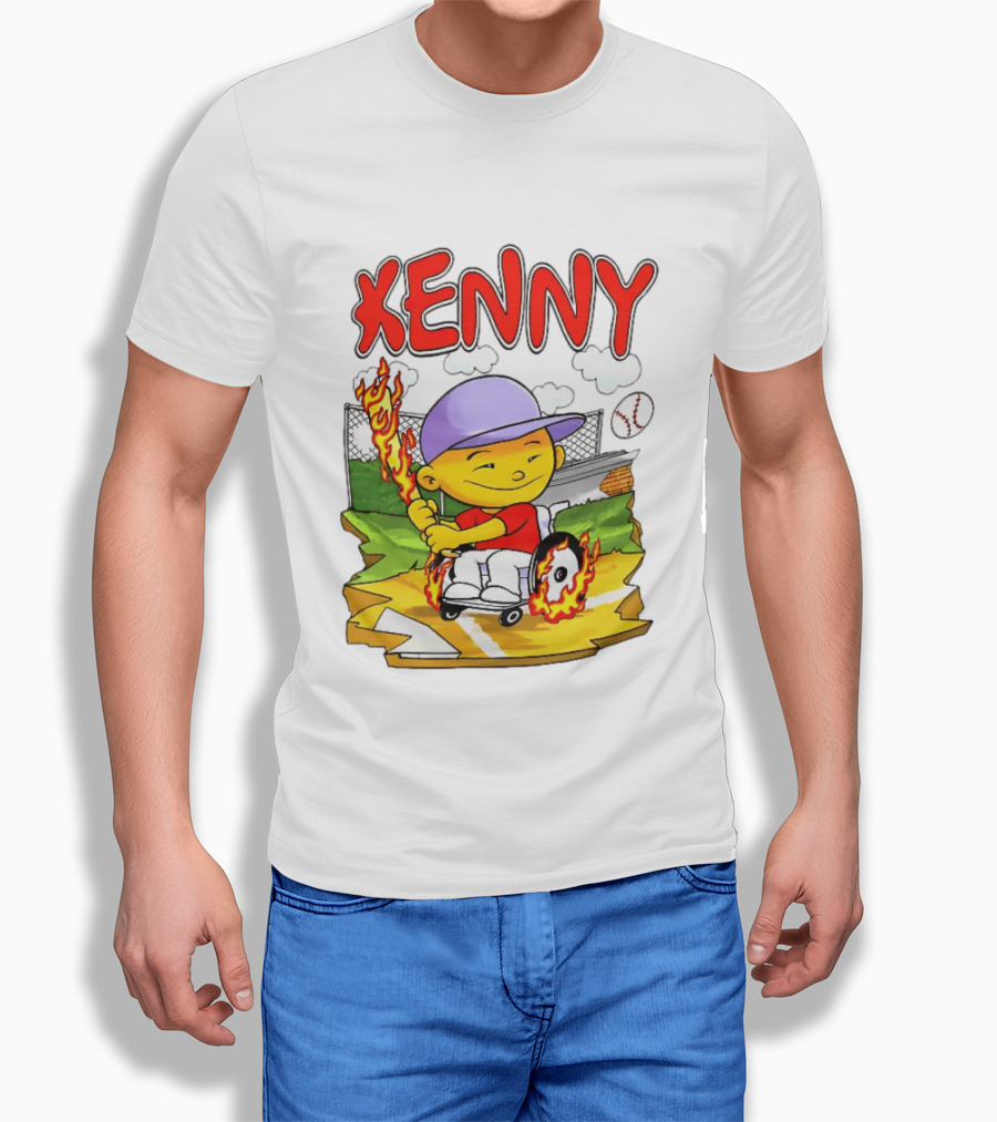 Kenny Kawaguchi Backyard Baseball Character Wheelchair Flames T-Shirt