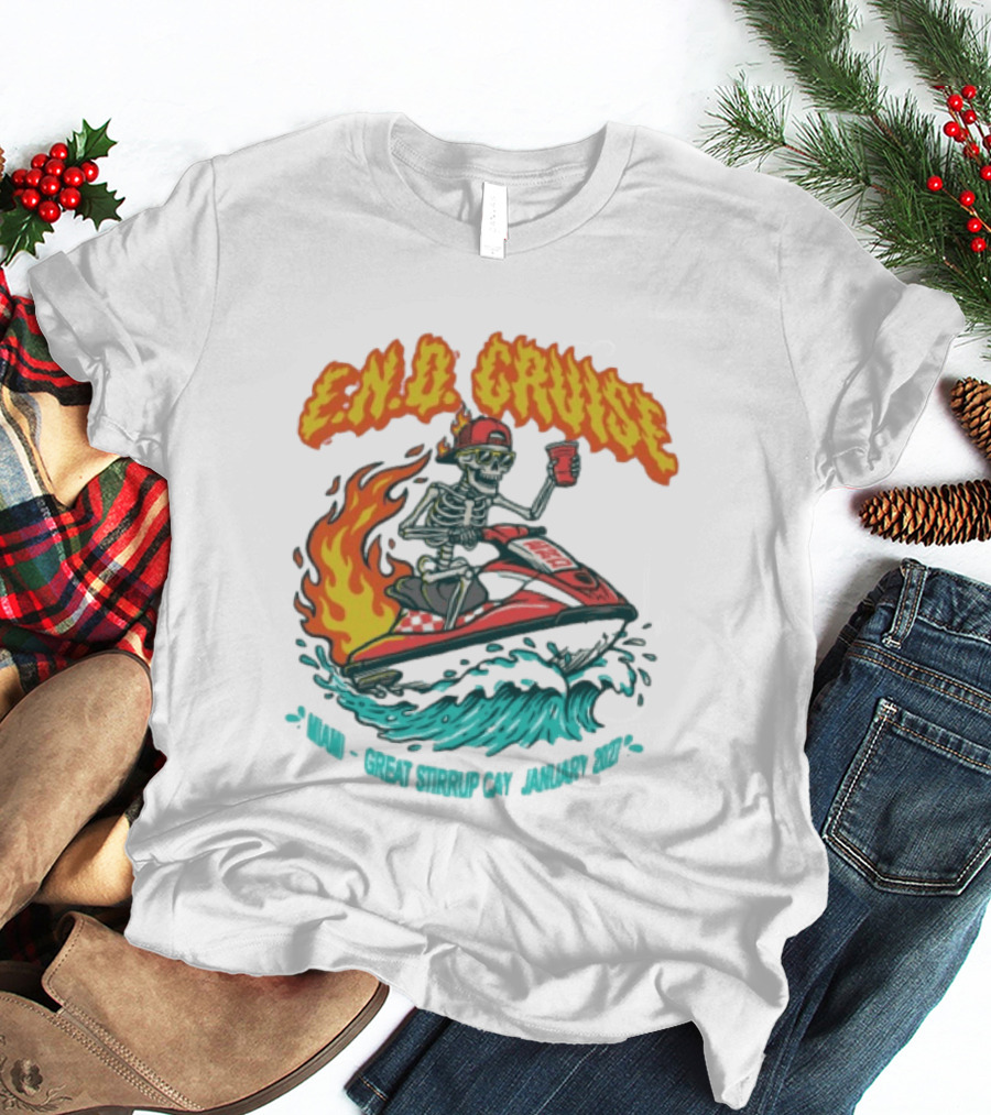E.N.D. Cruise Skeleton Wave Rider Miami Great Stirrup Cay January 2024 T-Shirt