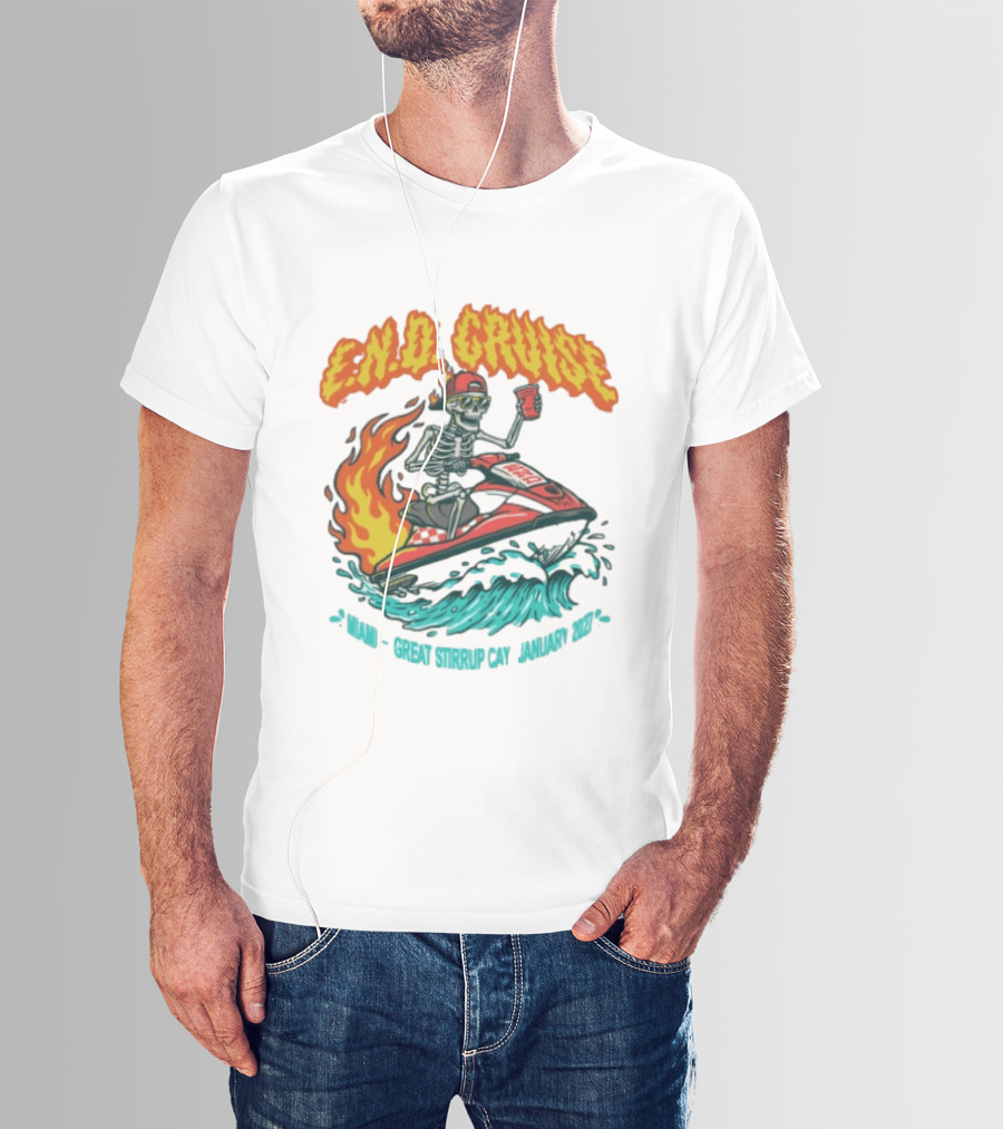 E.N.D. Cruise Skeleton Wave Rider Miami Great Stirrup Cay January 2024 T-Shirt
