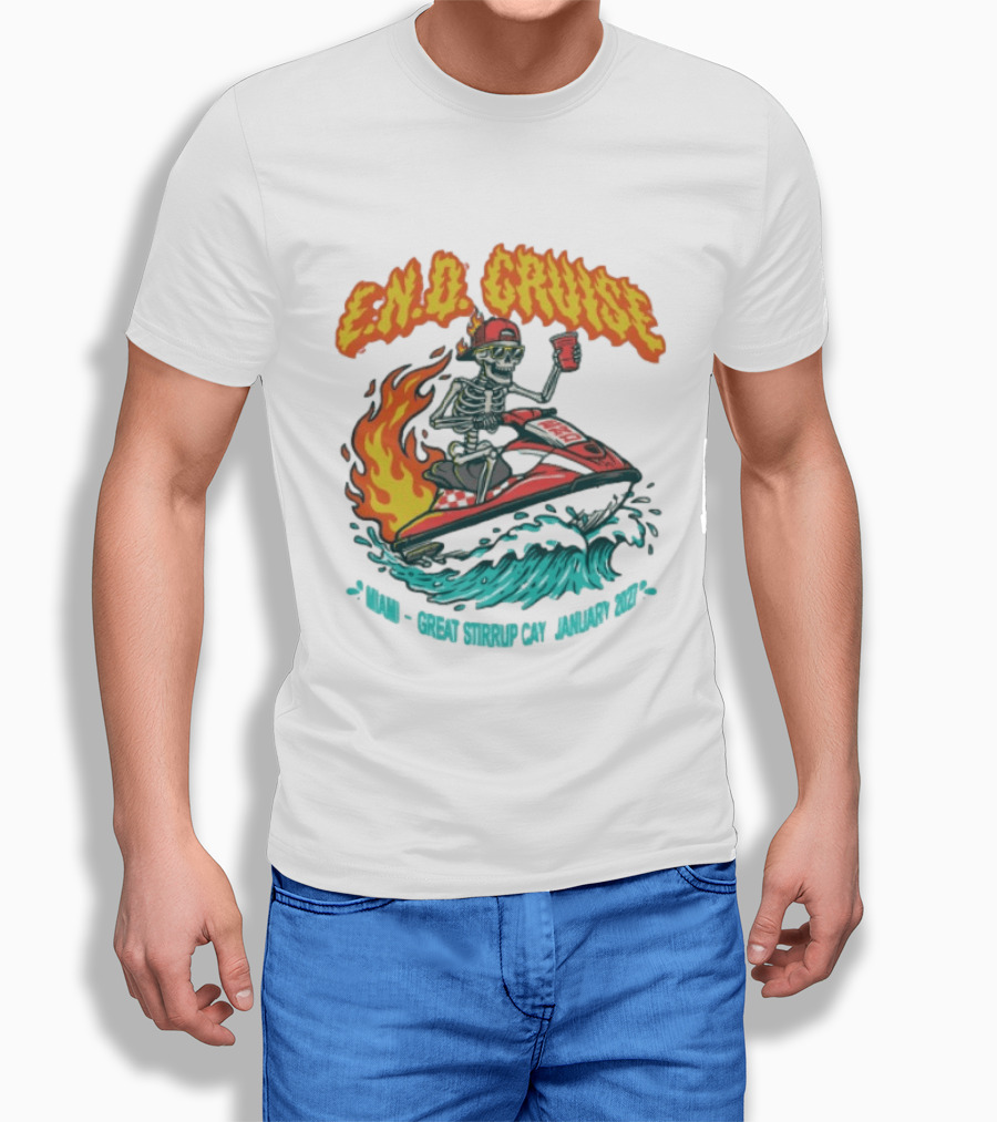 E.N.D. Cruise Skeleton Wave Rider Miami Great Stirrup Cay January 2024 T-Shirt