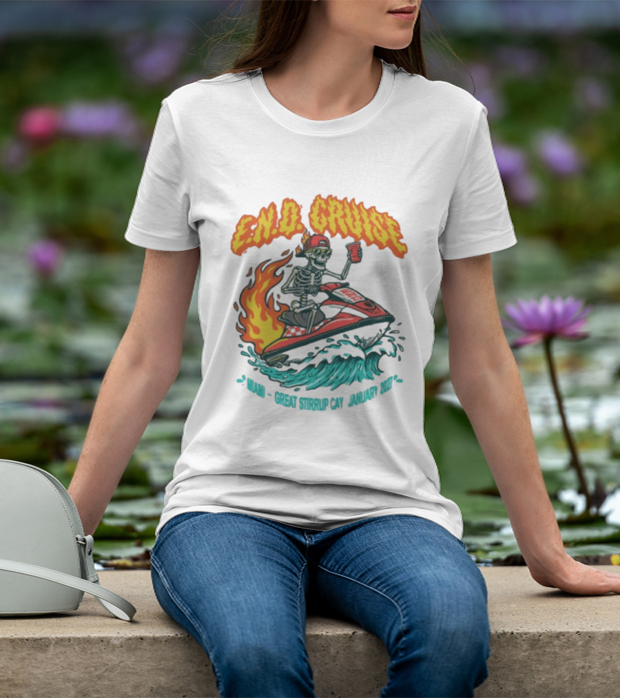 E.N.D. Cruise Skeleton Wave Rider Miami Great Stirrup Cay January 2024 T-Shirt