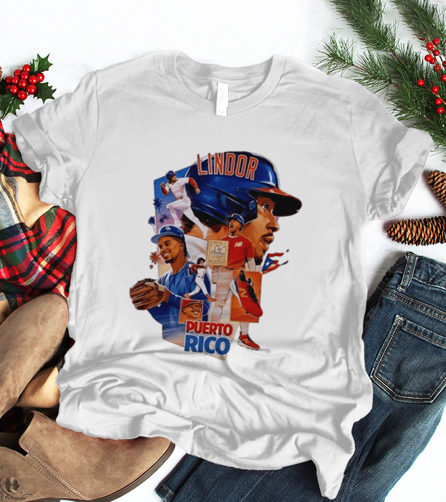 Francisco Lindor Puerto Rico New York Mets Baseball Legend Blue And Orange Helmet Dynamic Action Moves T-Shirt