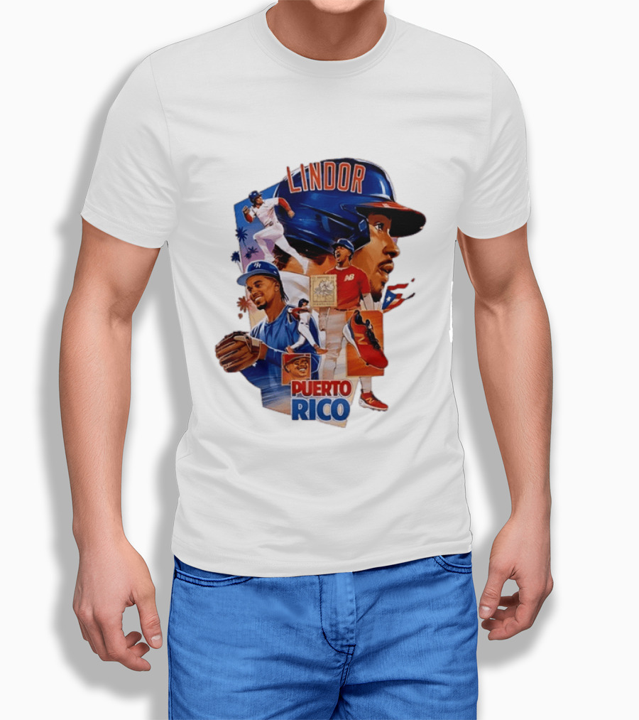 Francisco Lindor Puerto Rico New York Mets Baseball Legend Blue And Orange Helmet Dynamic Action Moves T-Shirt