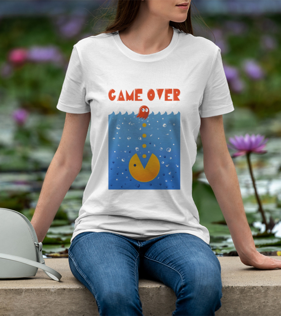Pac Man Game Over Underwater Ghost Retro Gaming T-Shirt