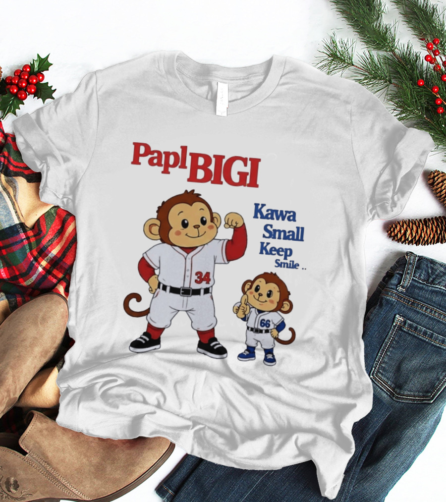 Papl BIGI Kawa Small Keep Smile Baseball Monkey Players 34 66 T-Shirt