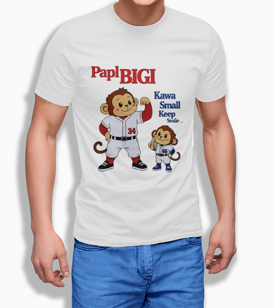 Papl BIGI Kawa Small Keep Smile Baseball Monkey Players 34 66 T-Shirt